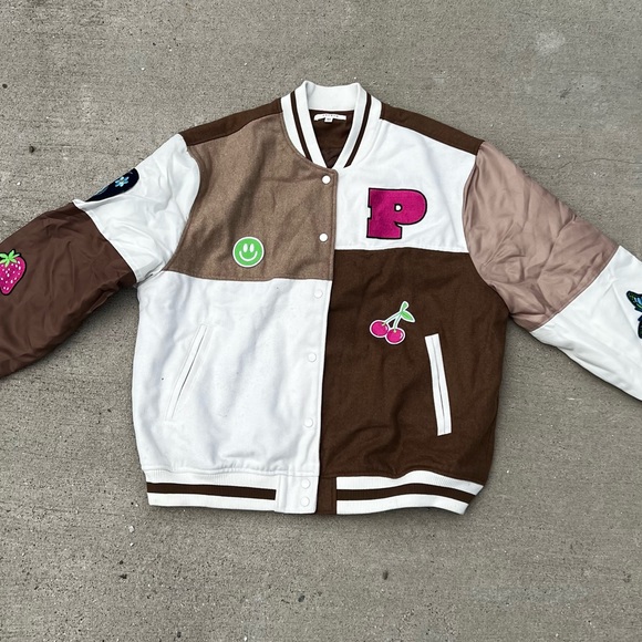 Pacsun Brown Patchwork Varsity Jacket - Picture 3 of 4